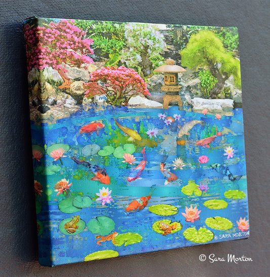 Koi Fish Water Garden Art - Stretched Canvas Print 10in x 10in - Ready to Ship