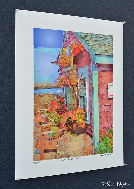 Print of Rockport MA. North Shore Kayak Shop in Bearskin Neck - 16in x 20in - Art Print on Watercolor Paper