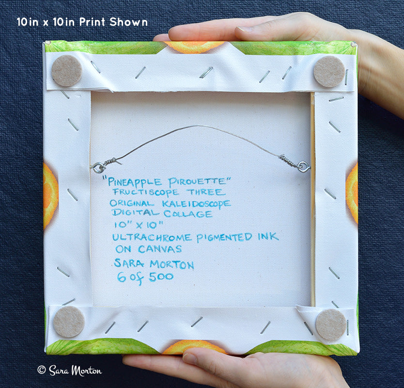 Pineapple Kaleidoscope Fruit Collage Art Print - 10in x 10in Canvas Print Stretched- Ready to Ship