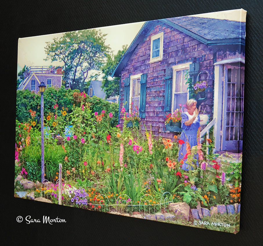 Right Side View of Rockport MA Bearskin Neck Flower Garden Canvas Art