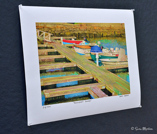 Art Print of Boats Docked in Rockport MA - 18in x 12in on Watercolor Paper - Ready to Ship