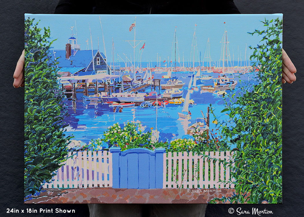 Painting of Rockport MA Harbor, Sandy Bay Yacht Club - 24in x 18in Stretched Canvas Print - Ready to Ship