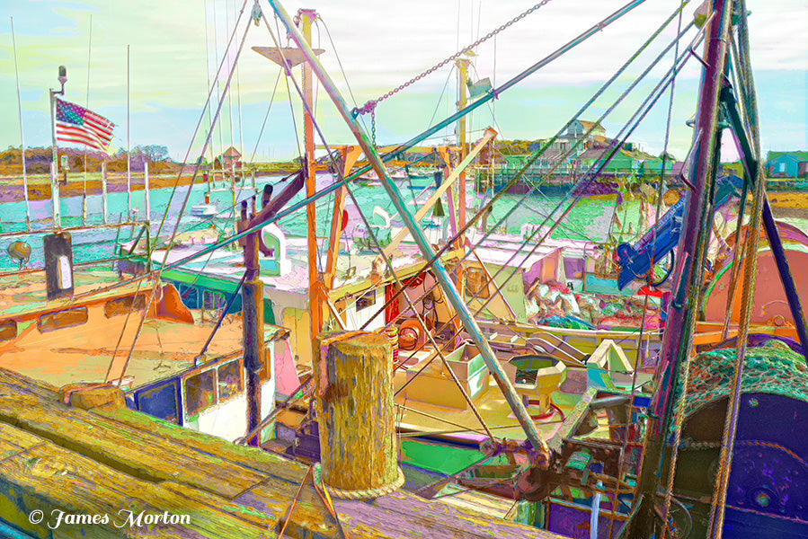 Scituate Fishers Three - Scituate MA Fishing Boats - Digital Painting, Art Print