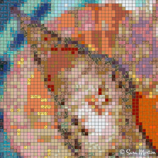 Close-up of digital mosaic seashell art showing glass tile pattern and texture