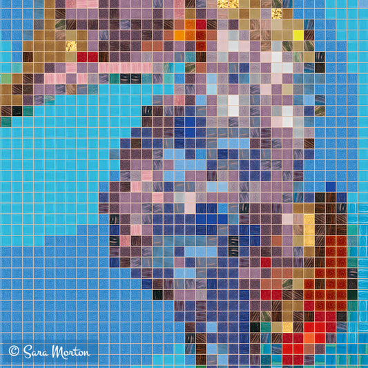 Close-up detail of seahorse mosaic showing realistic glass tile texture and intricate underwater color variations