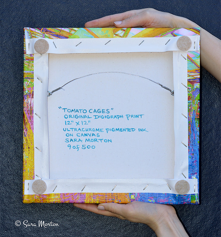 Abstract Art of Tomato Cages - Stretched Canvas Print 12in x 12in - Ready to Ship