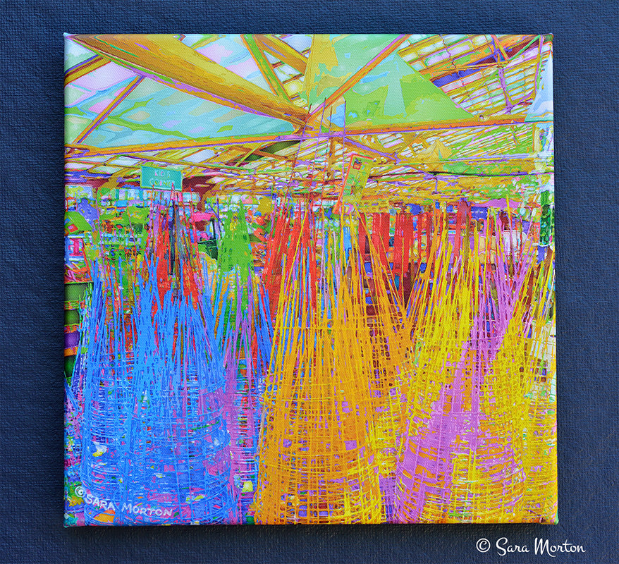 Abstract Art of Tomato Cages - Stretched Canvas Print 12in x 12in - Ready to Ship