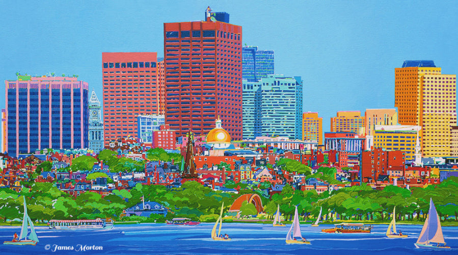 Acrylic Painting of Boston’s Beacon Hill and Custom House - Canvas Print