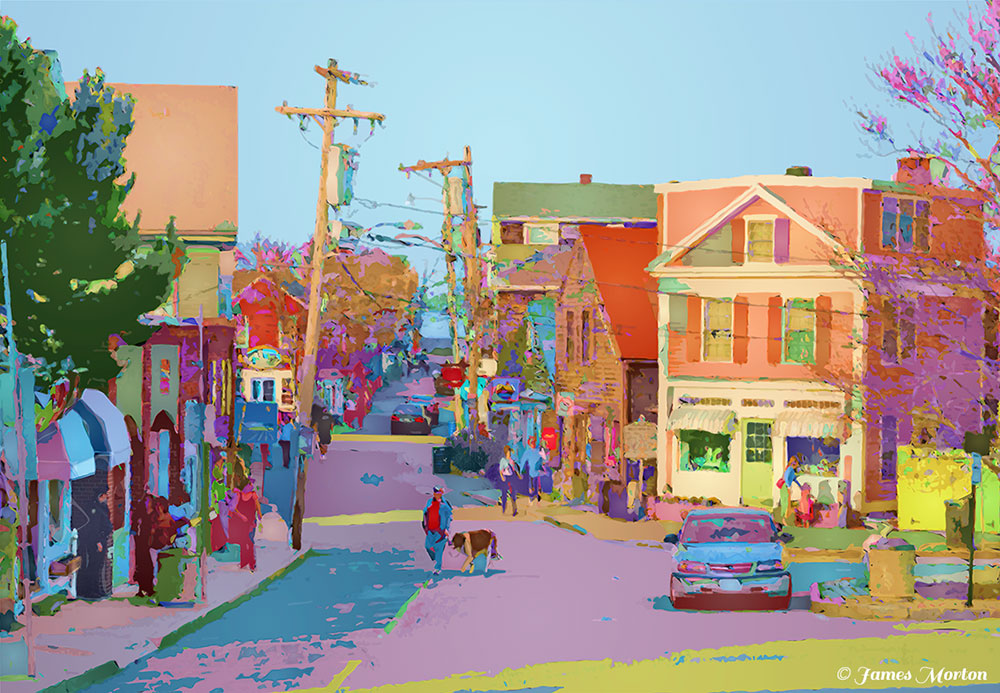 Rockport MA Painting of Bearskin Neck on Canvas Colorful Original Artwork by James Morton