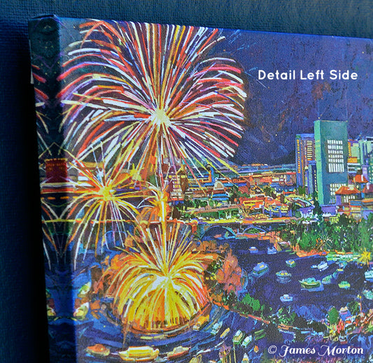 Painting of Esplanade Boston Fireworks 4th of July - Stretched Canvas Art Print 18in x 12in - Ready to Ship