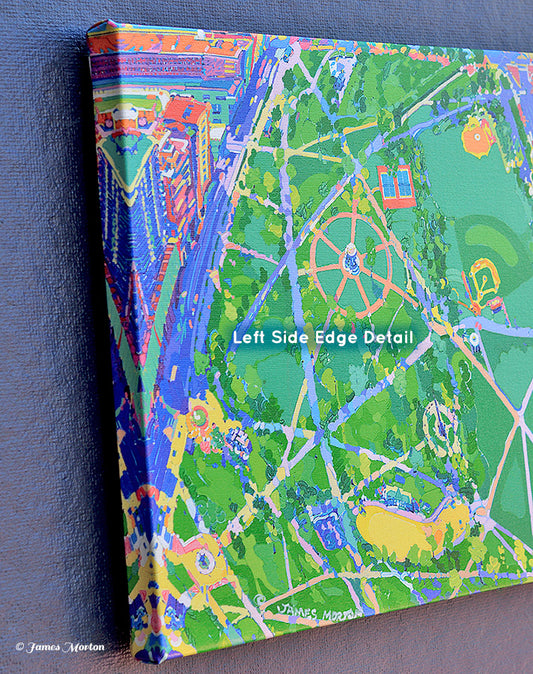 Left edge detail of 24x12 Boston Green canvas print – image wrap showing Boston Common and Frog Pond

