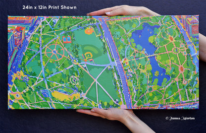 Handmade canvas print of Boston Common aerial view painting by artist James Morton 