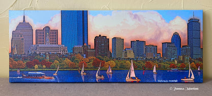 Back Bay Brilliance Boston skyline canvas print featuring the Charles River, sailboats, and Back Bay skyscrapers by James Morton