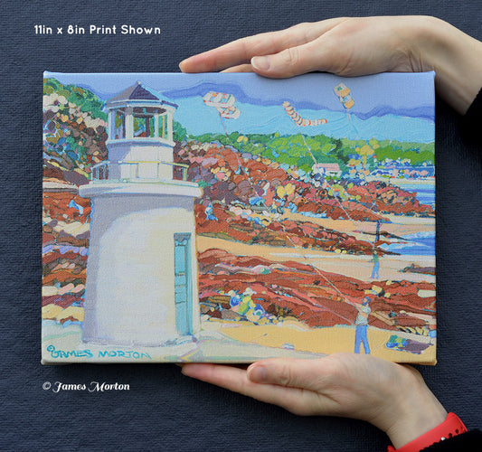 Handheld photo of 11x8 Ogunquit Lighthouse canvas print showing size and scale 
