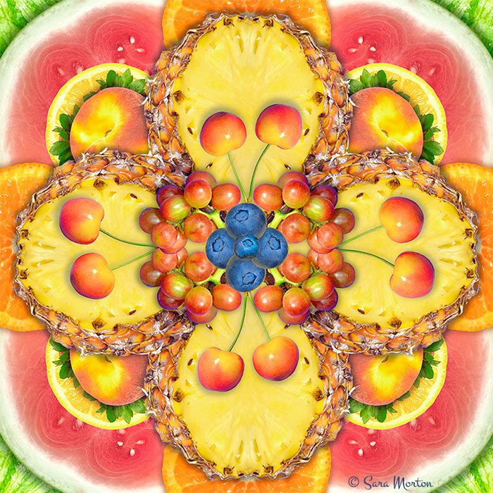 Fruit Art Print - Pineapple Pirouette - Kaleidoscope Collage