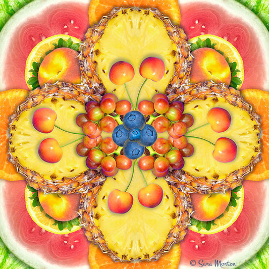 Fruit Art Print - Pineapple Pirouette - Kaleidoscope Collage