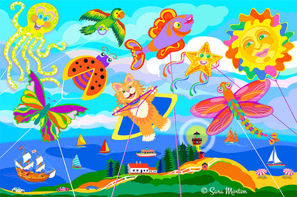 Kite Festival Art Print - Character Kites in the Sky