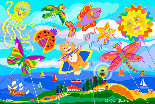 Kite Festival Art Print - Character Kites in the Sky