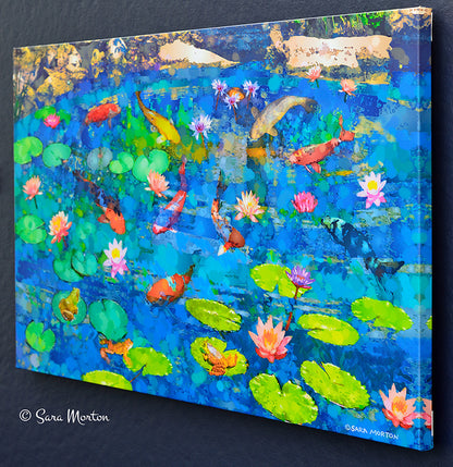Colorful Koi Fish Pond Painting with Water Lilies and Lily Pads