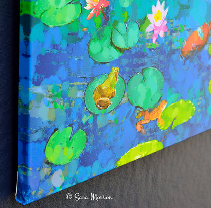 Colorful Koi Fish Pond Painting with Water Lilies and Lily Pads