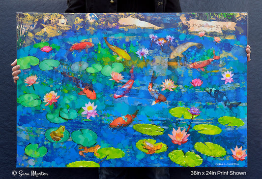 Colorful Koi Fish Pond Painting with Water Lilies and Lily Pads