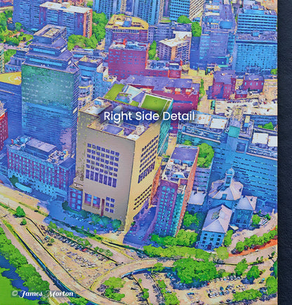 Right side detail of Boston Canvas print with Mass Eye and Ear, Mass General Hospital and Liberty Hotel. 