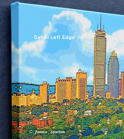Boston Back Bay Skyline Canvas Print - 36in x 12in Stretched Canvas Print - Digital Woodcut