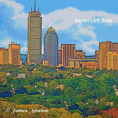 Boston Back Bay Skyline Canvas Print - 36in x 12in Stretched Canvas Print - Digital Woodcut