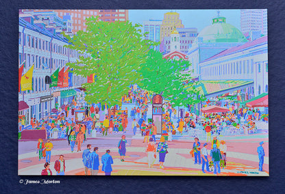 Quincy Market Boston Painting - Stretched Canvas Print - 36in x 24in - Ready to Ship