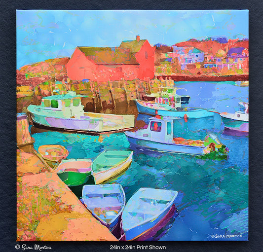 Rockport MA Art Print - Motif Number One in Bearskin Neck with Fishing Boats in Harbor