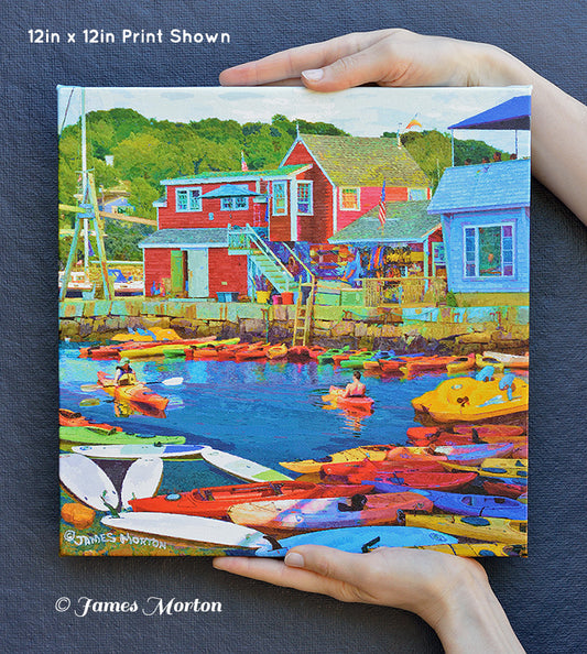 Rockport MA North Shore Kayak - Stretched Canvas Art Print 12in x 12in - Ready to Ship