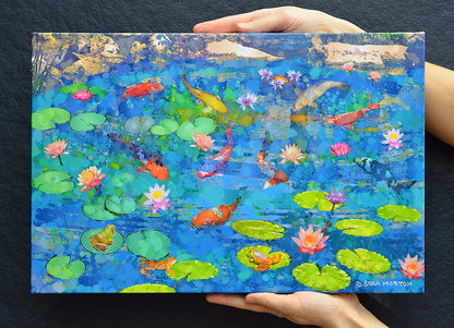 Colorful Koi Fish Pond Painting with Water Lilies and Lily Pads
