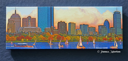 Back Bay Brilliance Boston skyline canvas print featuring the Charles River, sailboats, and Back Bay skyscrapers by James Morton