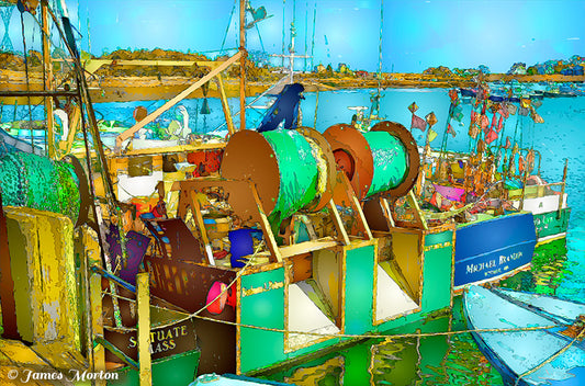 Emerald Fishers - Trawlers and Fishing Boats in Scituate Harbor - Digital Painting, Art Print