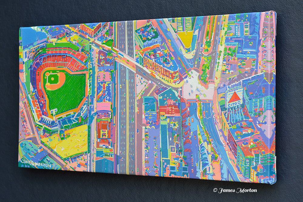 Right side view of Boston Kenmore Square painting print showing Fenway Park, Citgo Sign, and Mass Turnpike aerial view