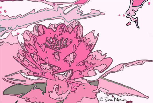 Pink lotus waterlily floating on water abstract vector art print by Sara Morton