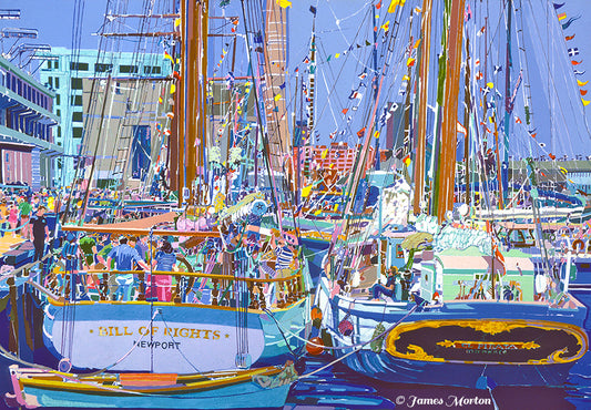Painting of Tall Ships event in Boston Harbor , MA.