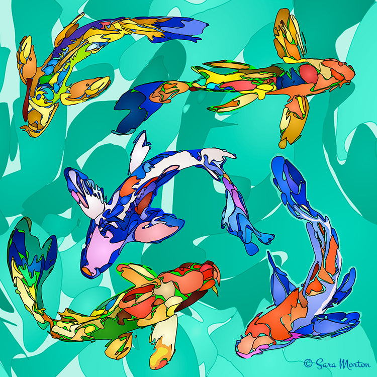Koi Carousel abstract art print featuring colorful koi fish in a circular composition inspired by Matisse