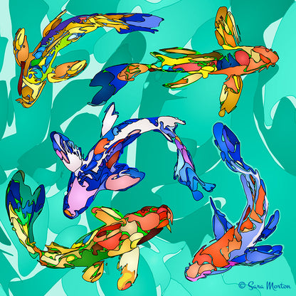 Koi Carousel abstract art print featuring colorful koi fish in a circular composition inspired by Matisse