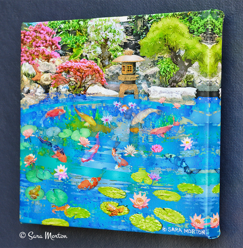 Koi Fish Water Garden Art - Stretched Canvas Print 10in x 10in - Ready to Ship