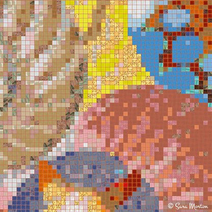 Close-up detail of nautilus star mosaic showing intricate seashell and starfish patterns with golden highlights