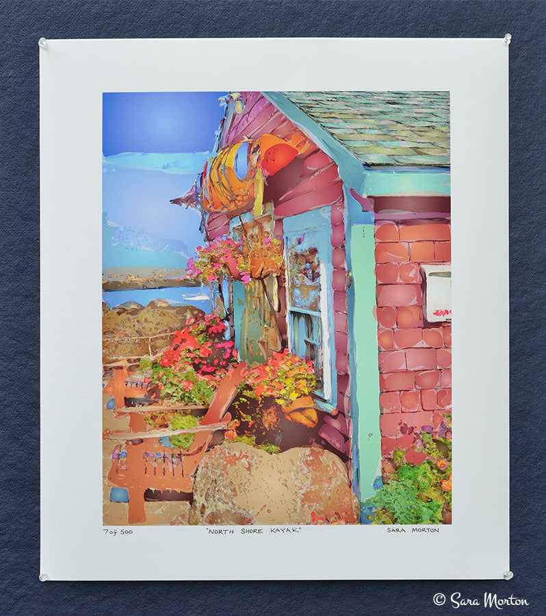 Print of Rockport MA. North Shore Kayak Shop in Bearskin Neck - 16in x 20in - Art Print on Watercolor Paper