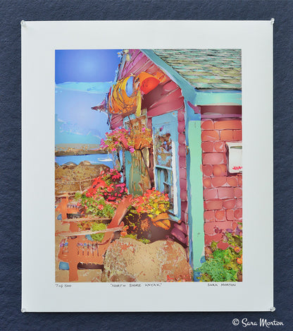 Print of Rockport MA. North Shore Kayak Shop in Bearskin Neck - 16in x 20in - Art Print on Watercolor Paper