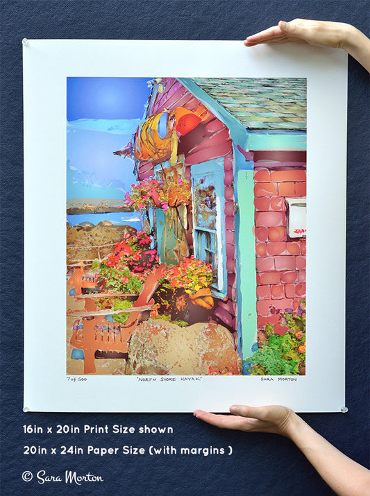 Print of Rockport MA. North Shore Kayak Shop in Bearskin Neck - 16in x 20in - Art Print on Watercolor Paper