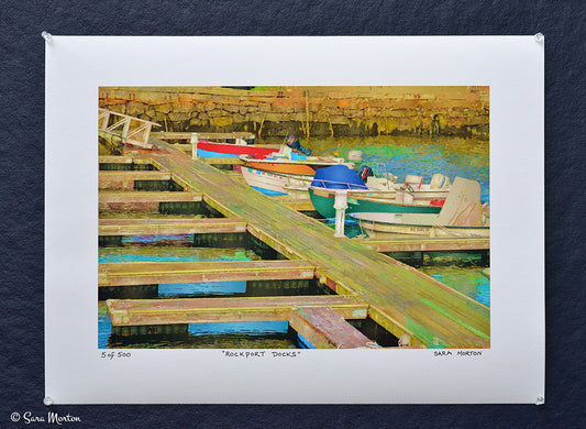 Art Print of Boats Docked in Rockport MA - 18in x 12in on Watercolor Paper - Ready to Ship