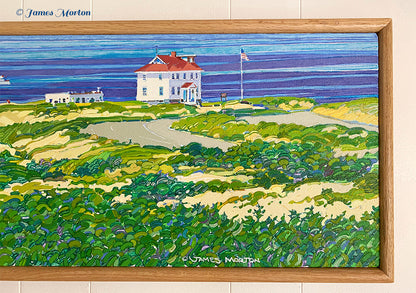 Right side detail of Truro Horizon framed Cape Cod landscape painting on linen by Artist James Morton.