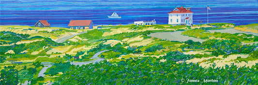 Truro Horizon painting by James Morton — panoramic view of Truro sand dunes, Ballston Beach, and Cape Cod shoreline, fine art giclée print on canvas