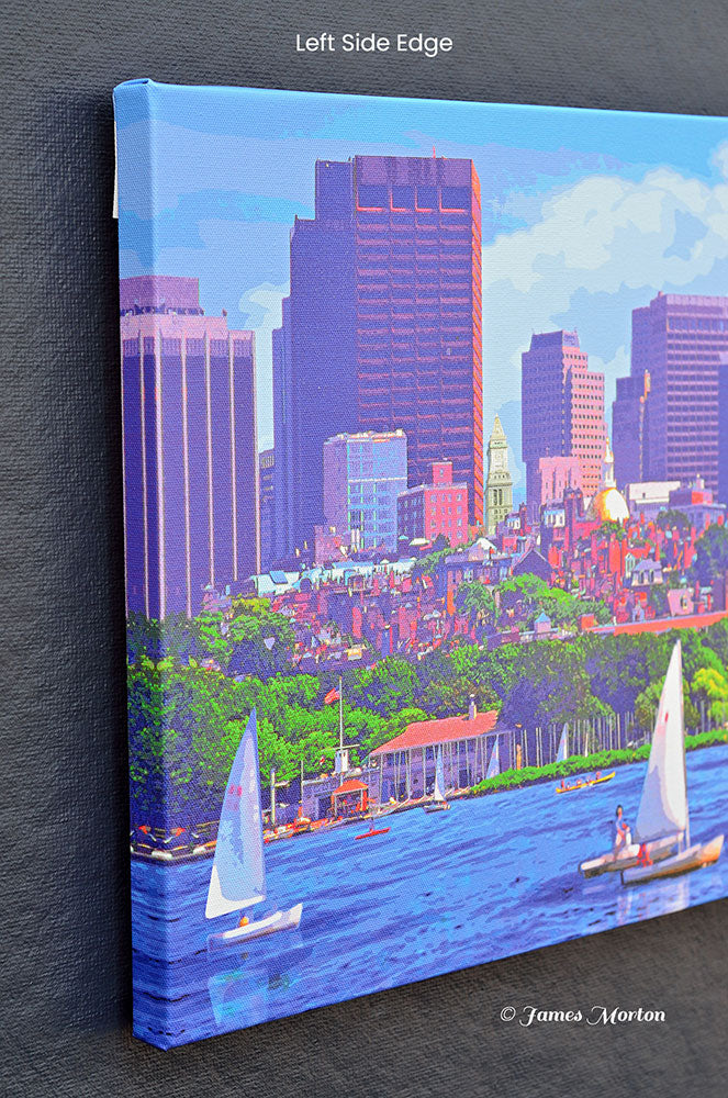 Community Boating Boathouse and Sailboats on the Charles River with Boston Skyline of Back Bay Canvas Print
