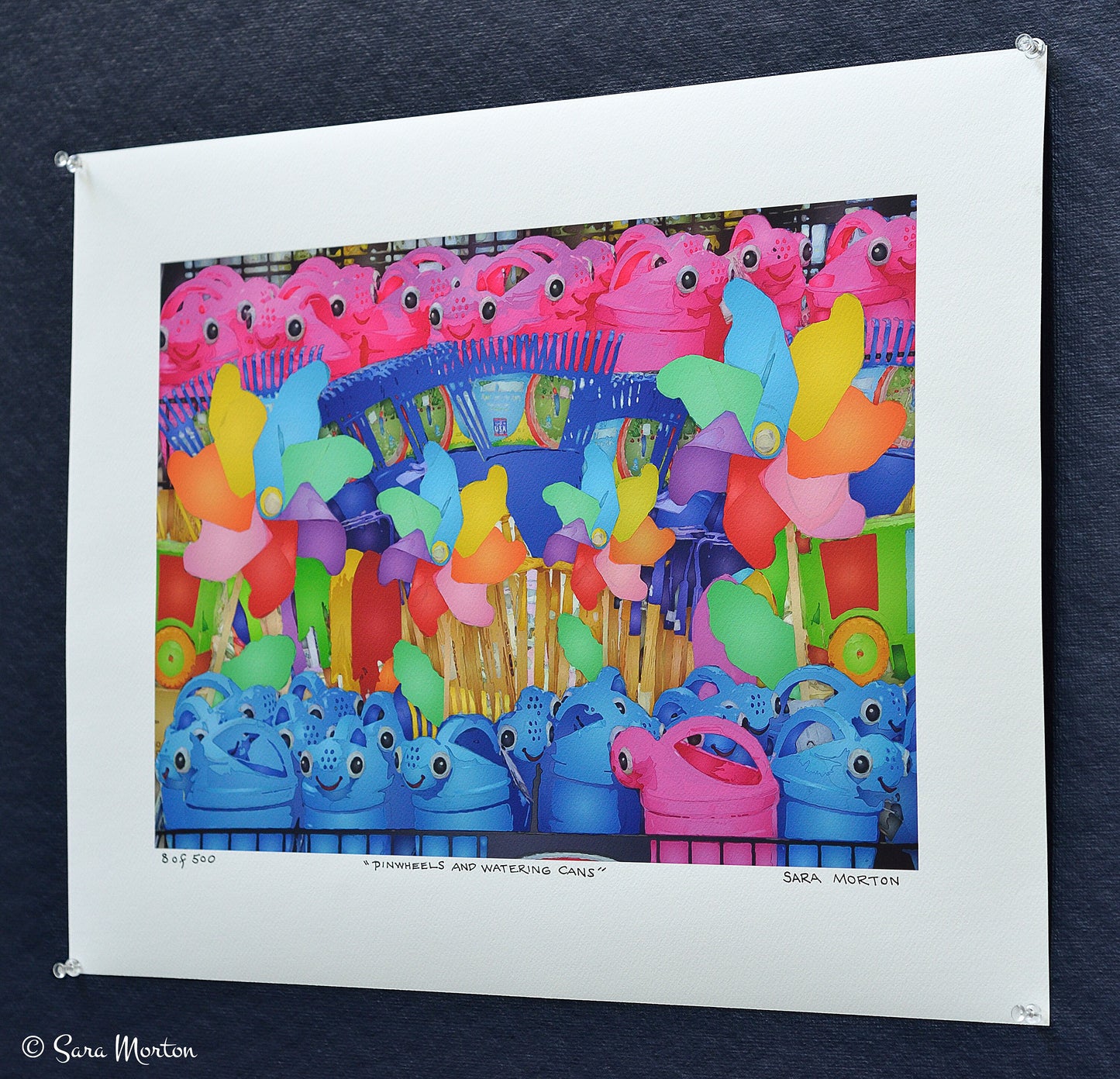 Fine Art Print | Gardening Wall Art | Rainbow Pinwheels | Kids Gardening tools | 18in x 12in Fine Art Paper Print | Happy