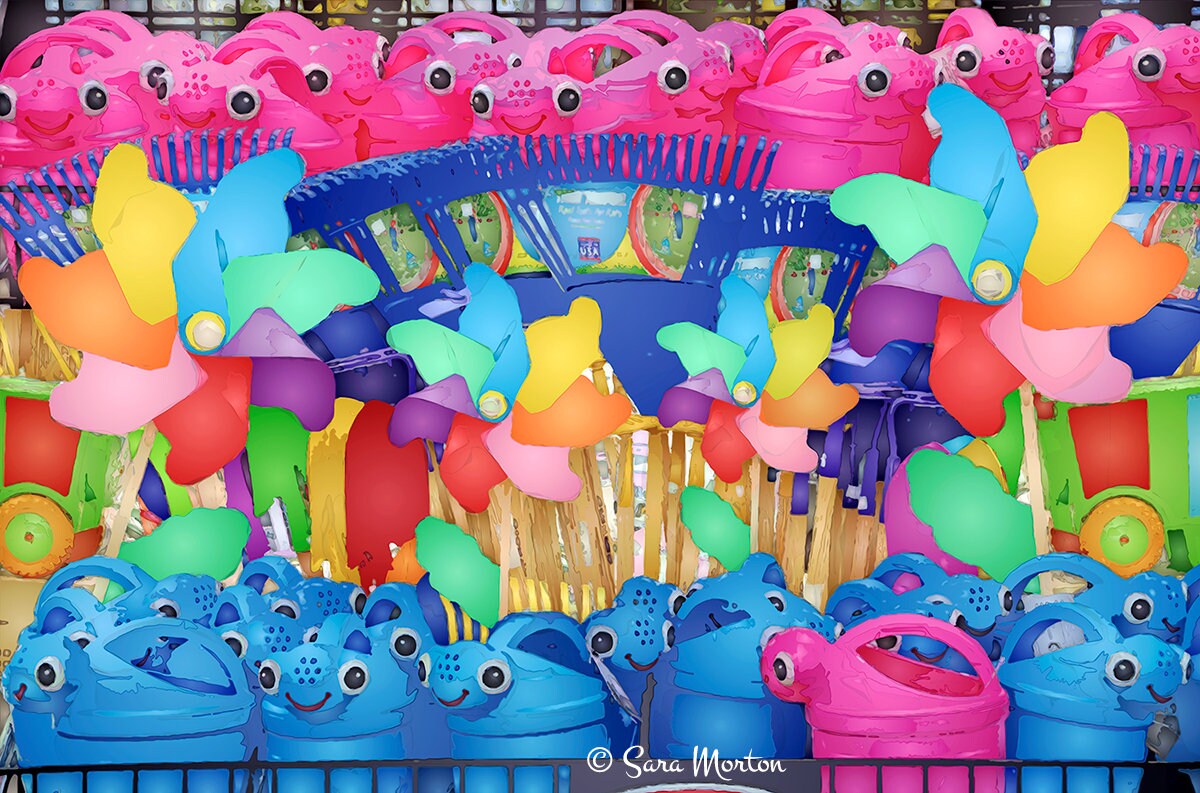 Fine Art Print | Gardening Wall Art | Rainbow Pinwheels | Kids Gardening tools | 18in x 12in Fine Art Paper Print | Happy